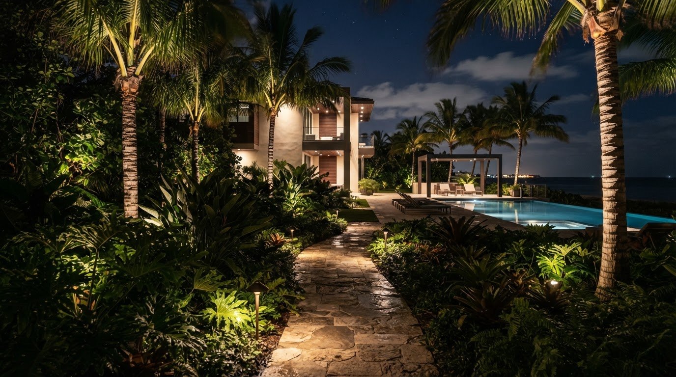 Tropical Garden Lighting Design in Miami Beach: A Guide to a Beautiful, Balanced Nightscape